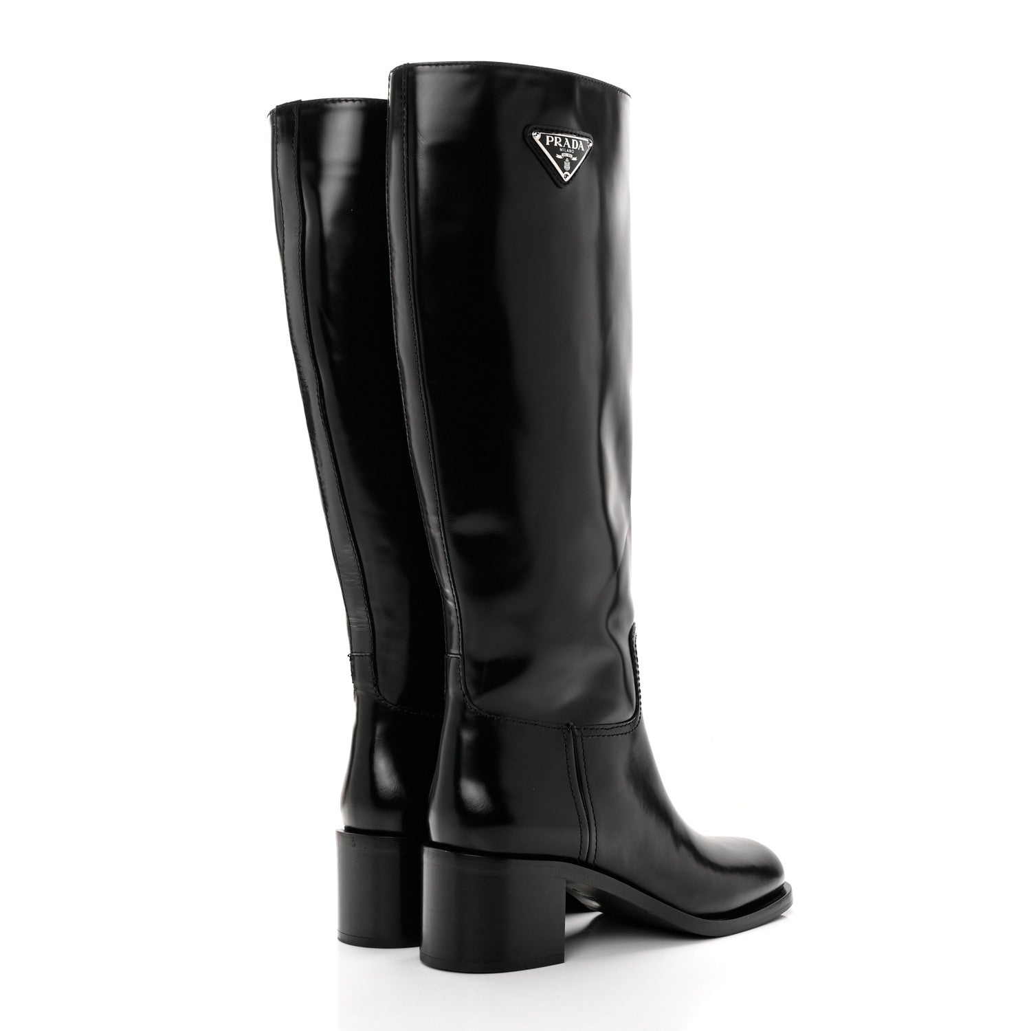 Prada Spazzolato Metal Triangle Logo 55mm Riding Boots 37 Black 4 of 16