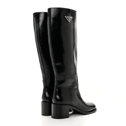 Prada Spazzolato Metal Triangle Logo 55mm Riding Boots 37 Black 4 of 16
