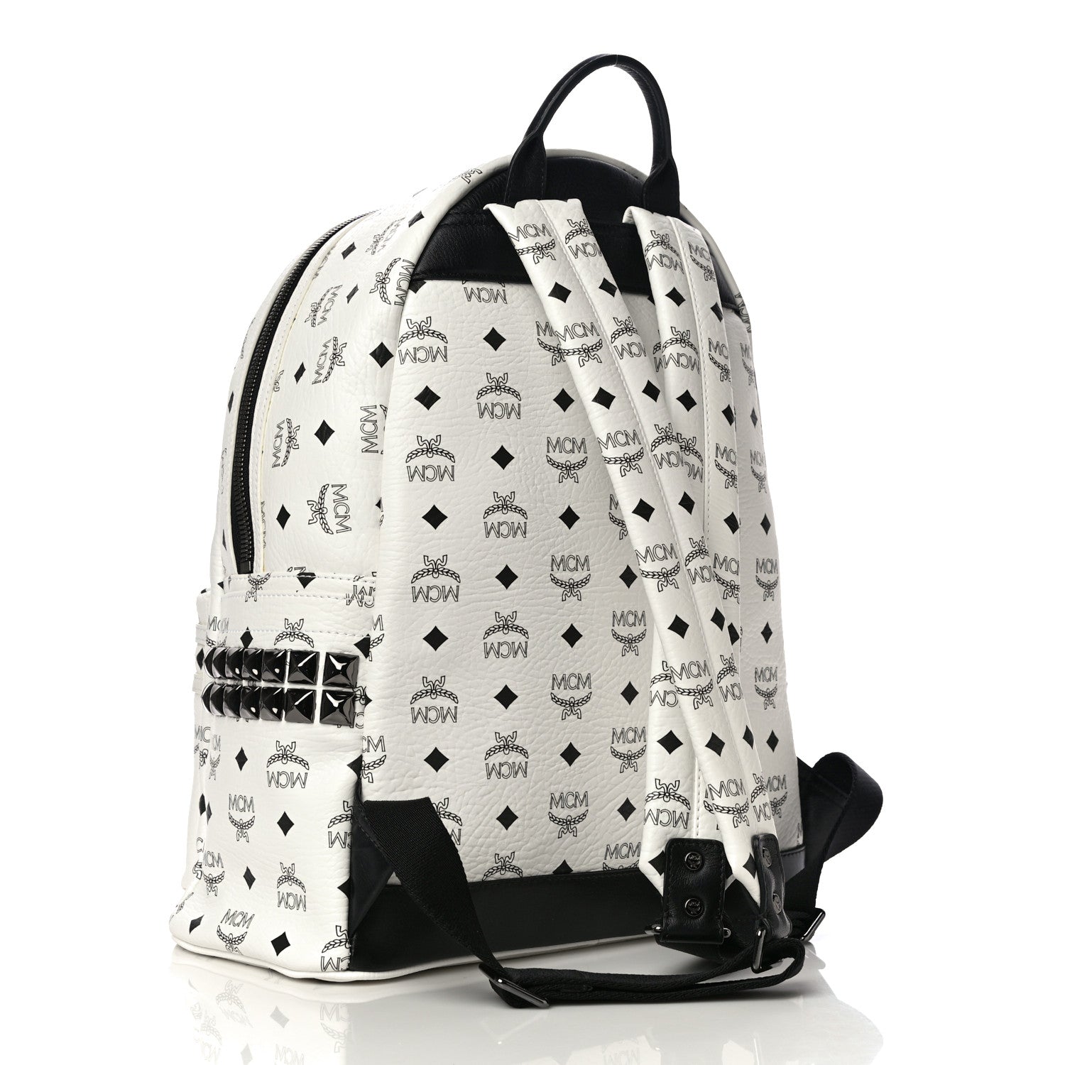 MCM Visetos Medium Side Studs Stark Backpack White 3 of 10