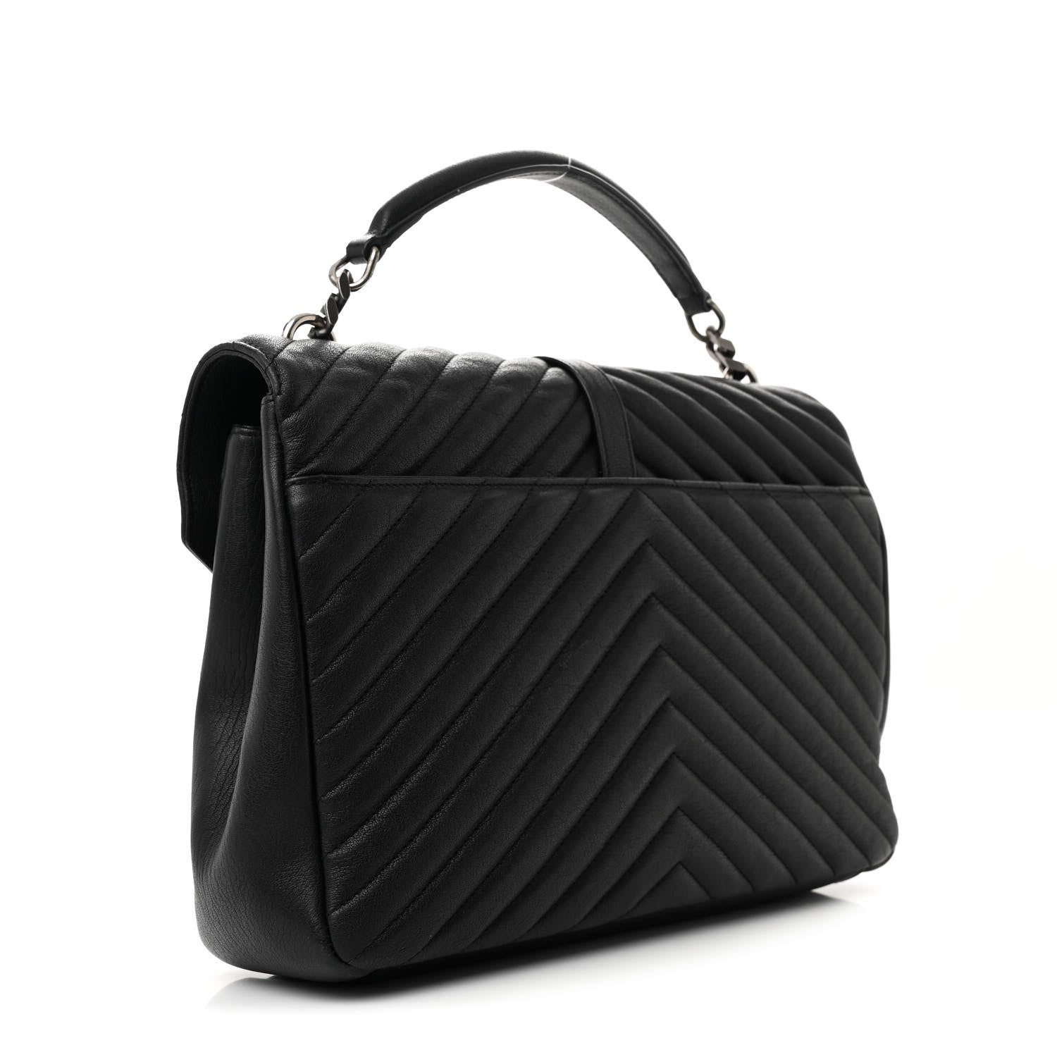 Saint Laurent Sheepskin Matelasse Chevron Monogram Large College Satchel Black 2 of 9