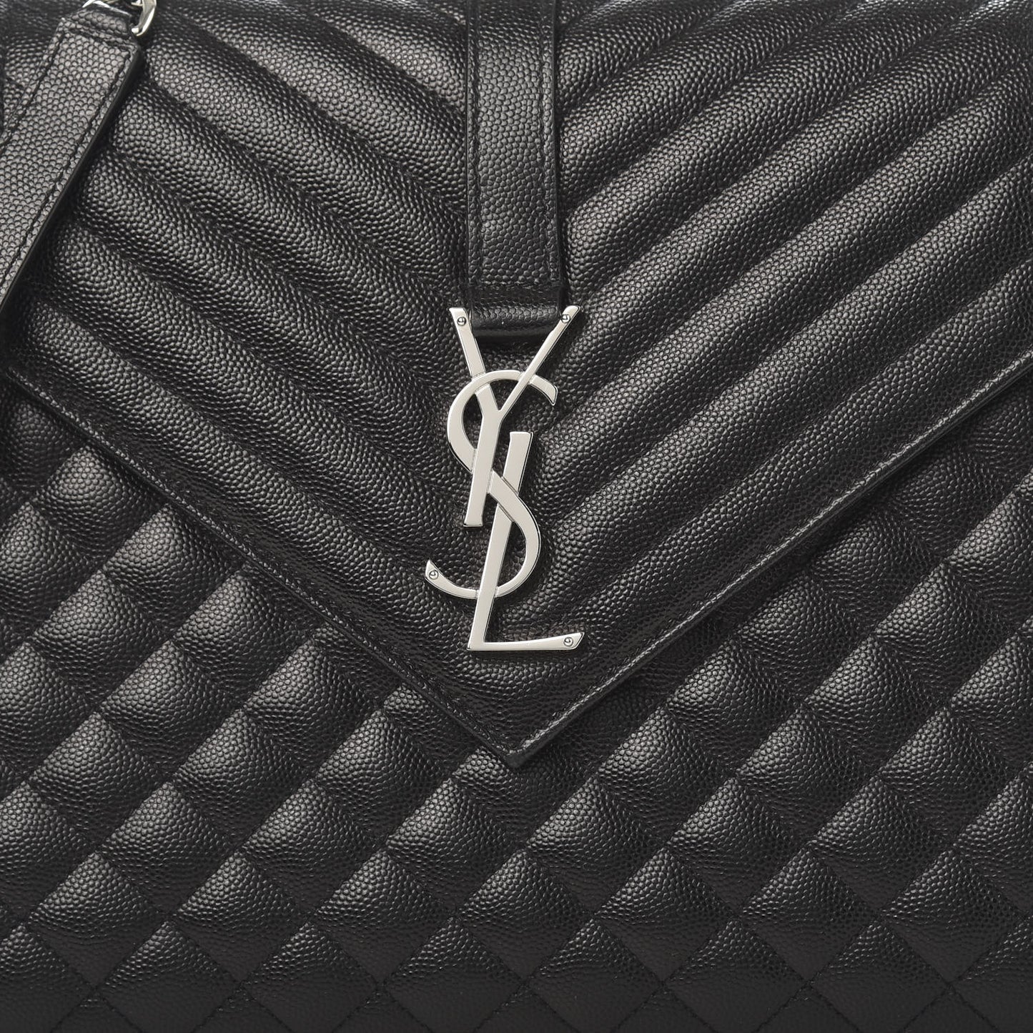 Grain De Poudre Textured Mixed Matelasse Large Triquilt Monogram Satchel Black