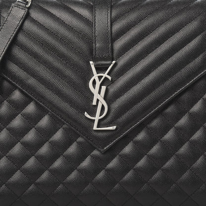 Saint Laurent Grain De Poudre Textured Mixed Matelasse Large Triquilt Monogram Satchel Black 10 of 10