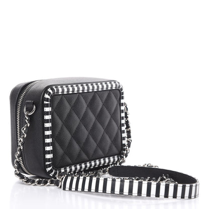 Chanel Caviar Quilted Striped Filigree Vanity Clutch With Chain Black White 3 of 9