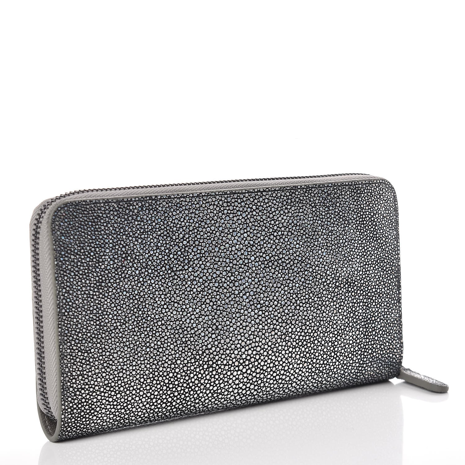 Chanel Metallic Galuchat Stingray Zip Around Wallet Silver 3 of 11