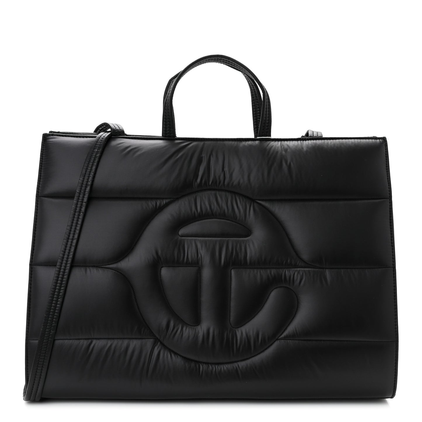 Nylon Large Puff Shopping Bag Black