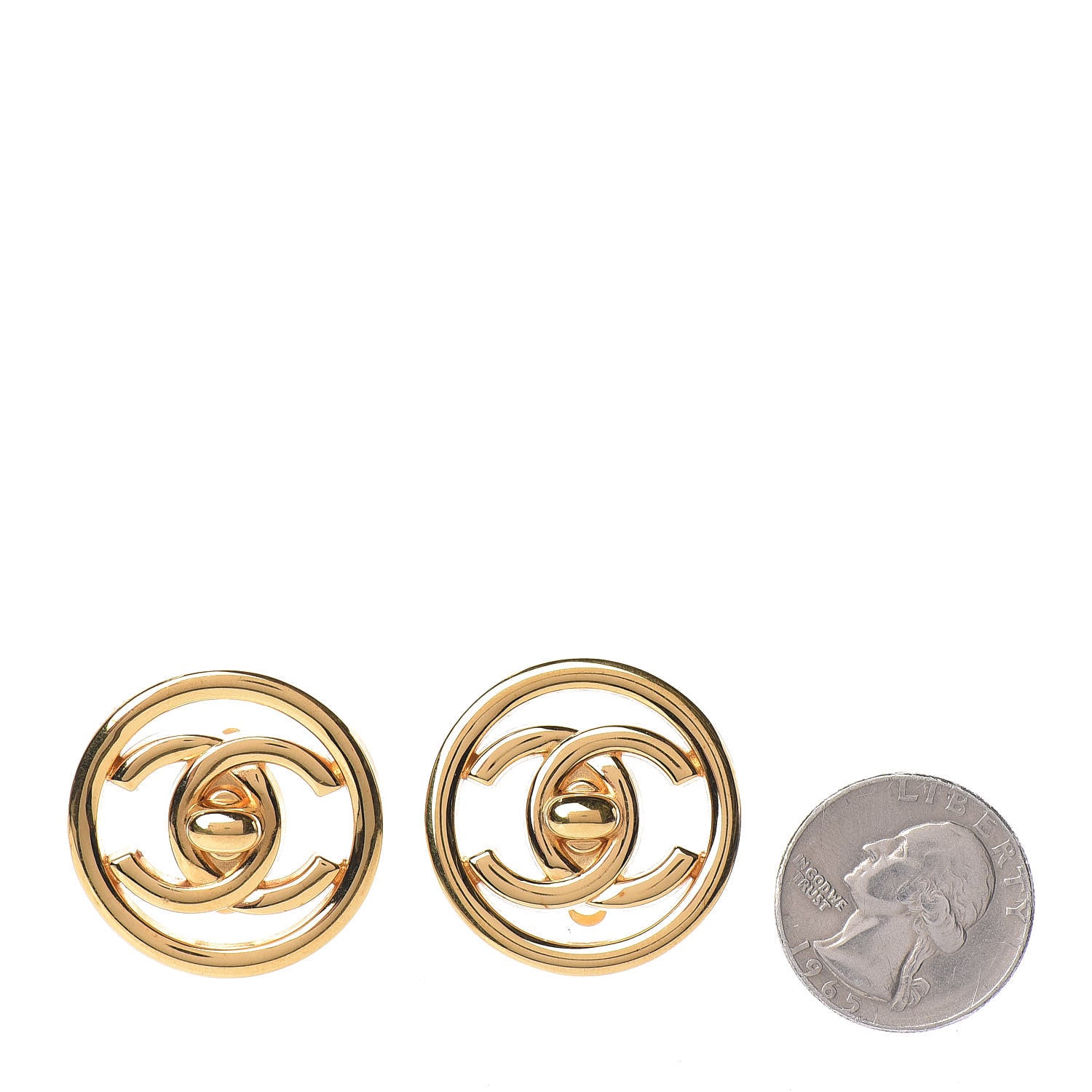Chanel CC Turn Lock Large Clip On Earrings Gold 2 of 4
