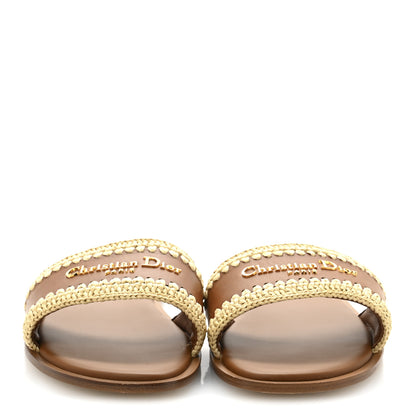 Christian Dior Calfskin Raffia Dioriviera D-Lane Flat Slide Sandals 38 Camel 3 of 9