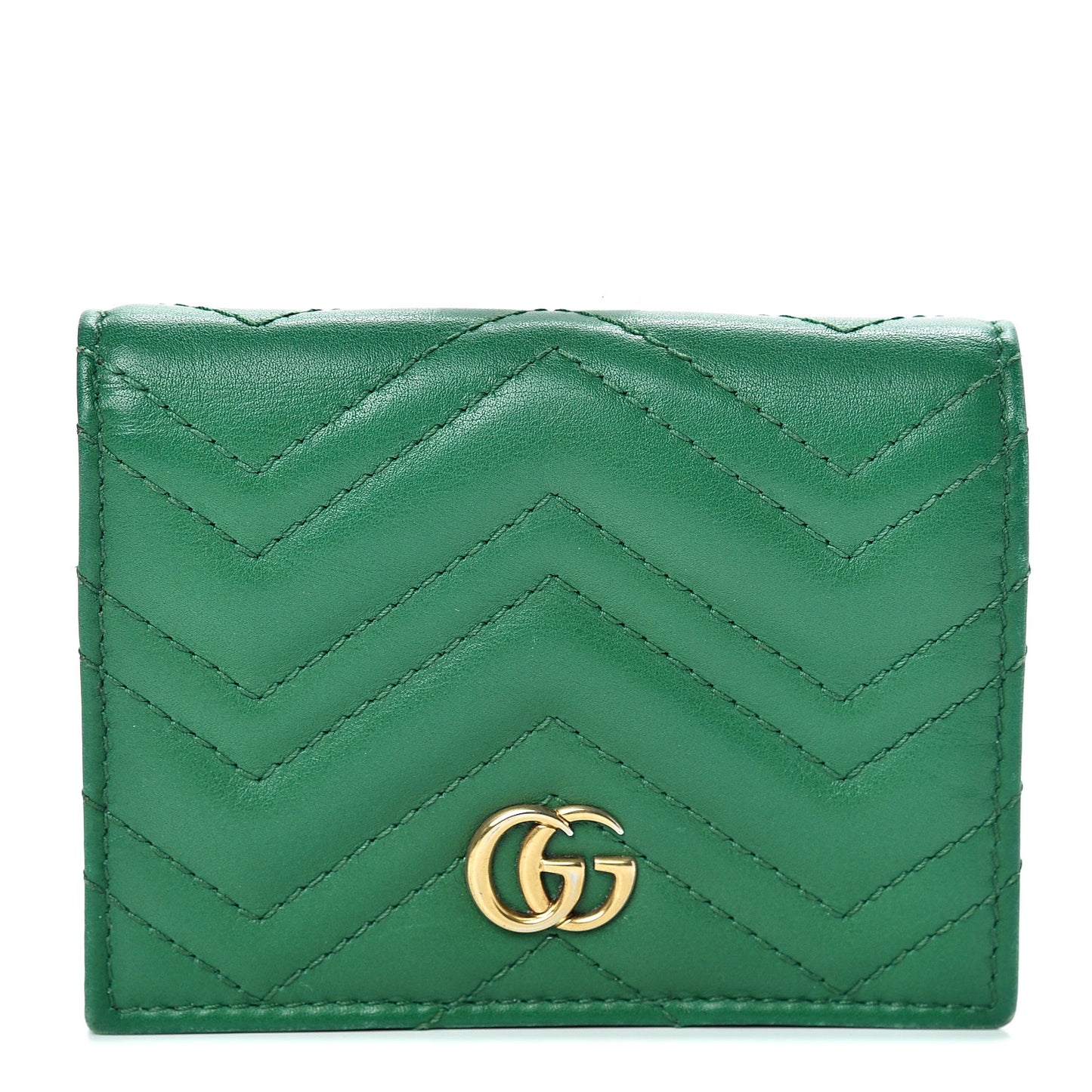 Calfskin Matelasse GG Marmont Card Case Wallet Emerald