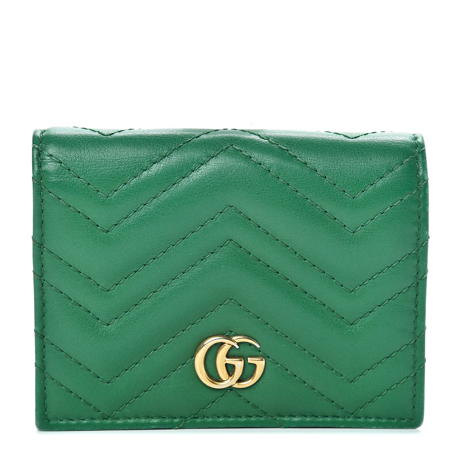 Gucci Calfskin Matelasse GG Marmont Card Case Wallet Emerald 1 of 11