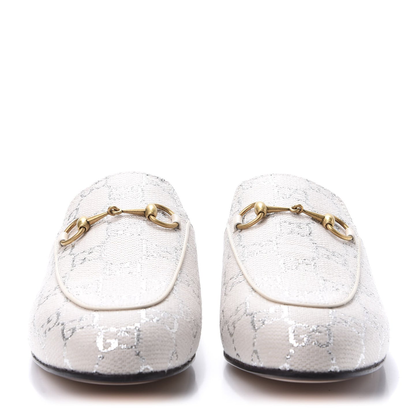 Canvas Lame GG Monogram Womens Princetown Slippers 39 Gardenia Silver