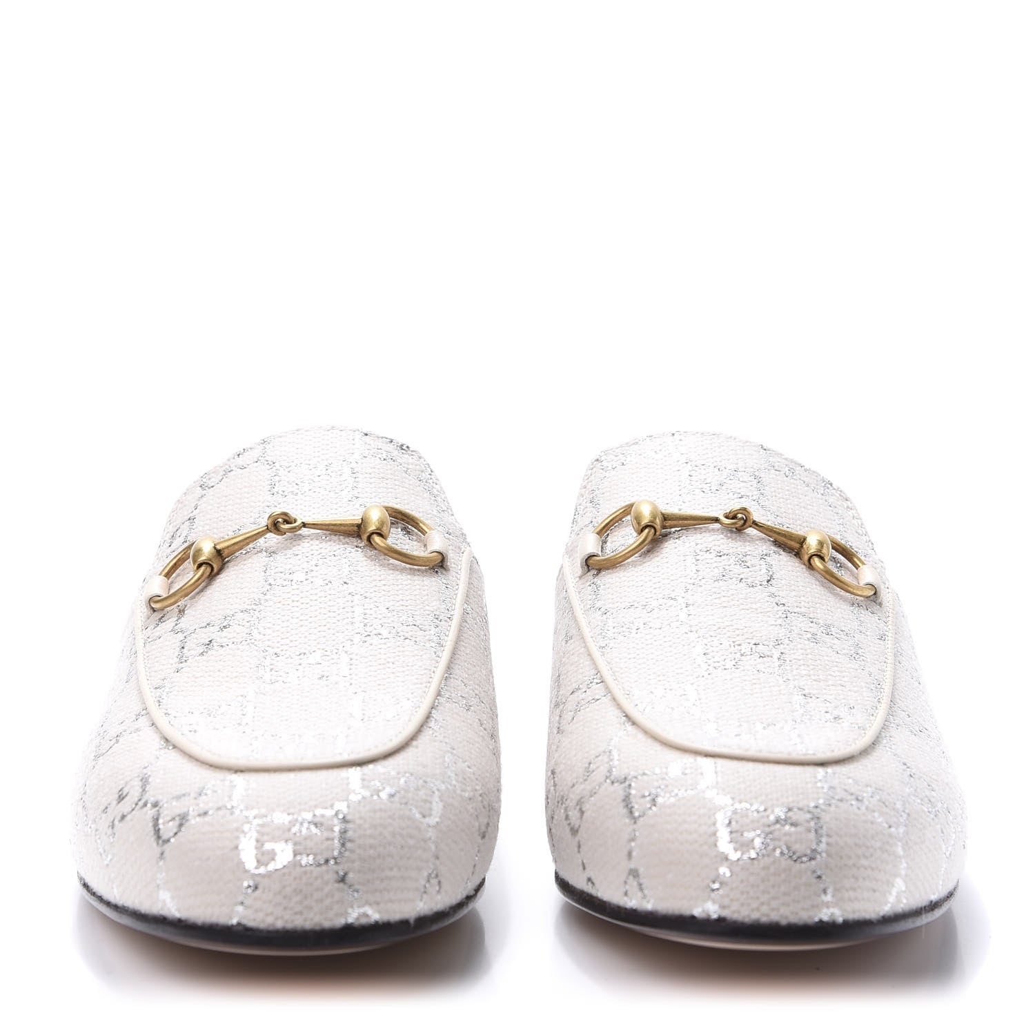 Gucci Canvas Lame GG Monogram Womens Princetown Slippers 39 Gardenia Silver 2 of 10