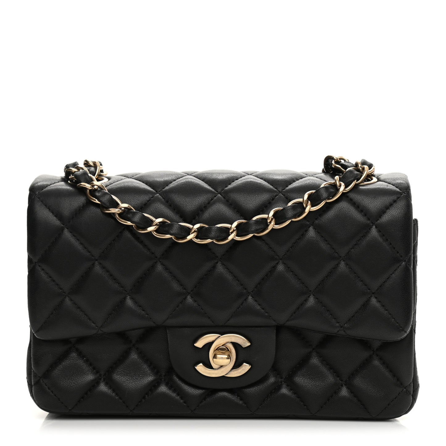 Lambskin Quilted Mini Rectangular Flap Black