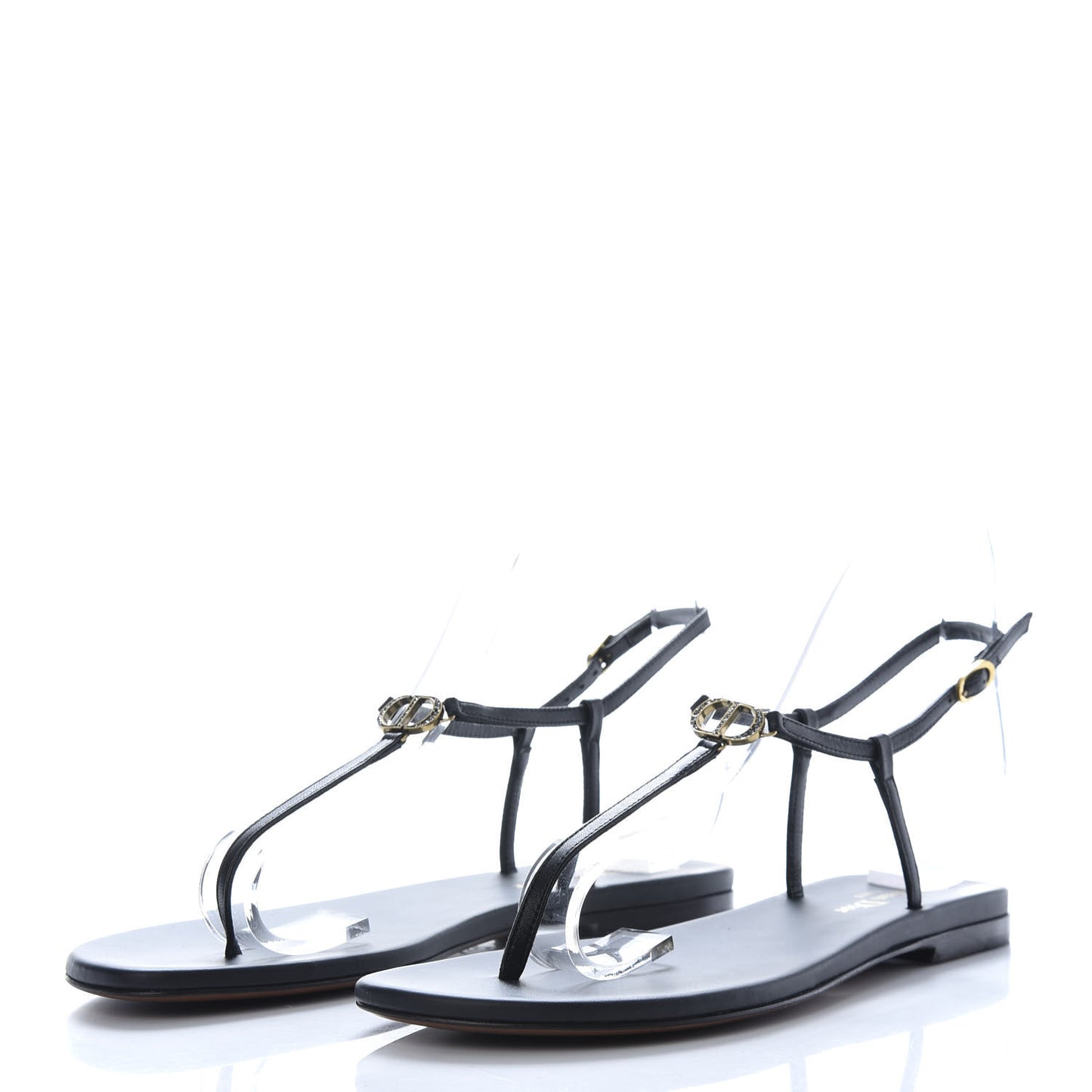 Lambskin Signature T-Strap Sandals 38 Black