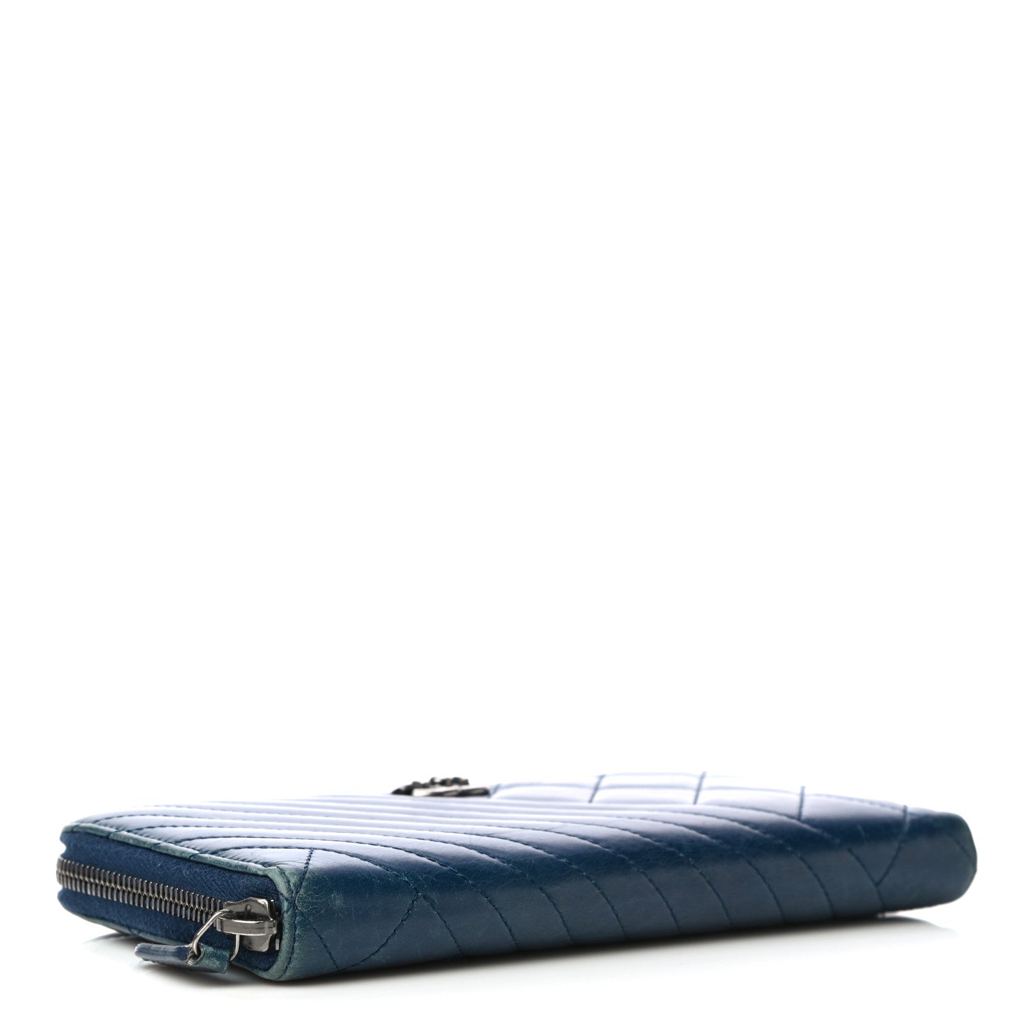 Chanel Glazed Calfskin Quilted Small Coco Boy Zip Around Wallet Blue 4 of 26