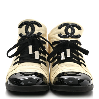 Chanel Lambskin Patent Calfskin CC Sneakers 37.5 White Black 2 of 9