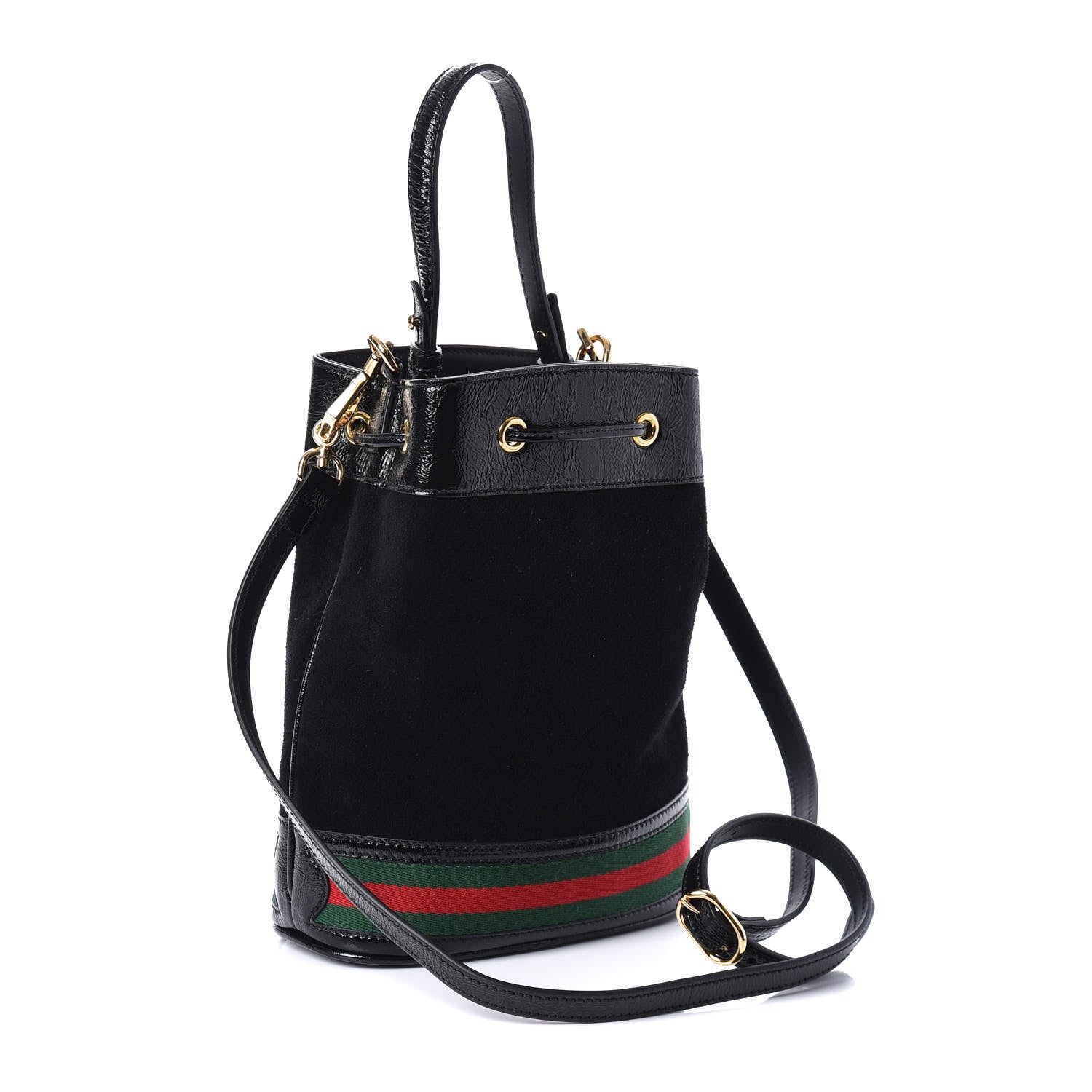 Gucci Suede Patent Web Small Ophidia Bucket Bag Black 3 of 9