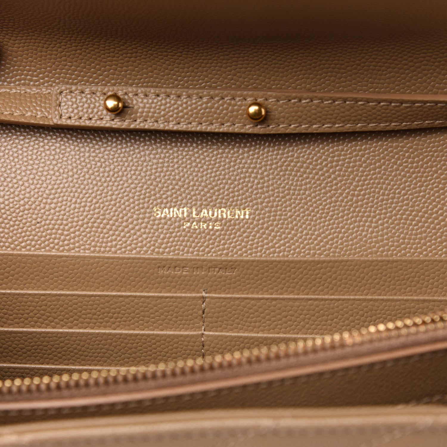 Saint Laurent Grain De Poudre Matelasse Chevron Monogram Chain Wallet Deep Beige 6 of 10