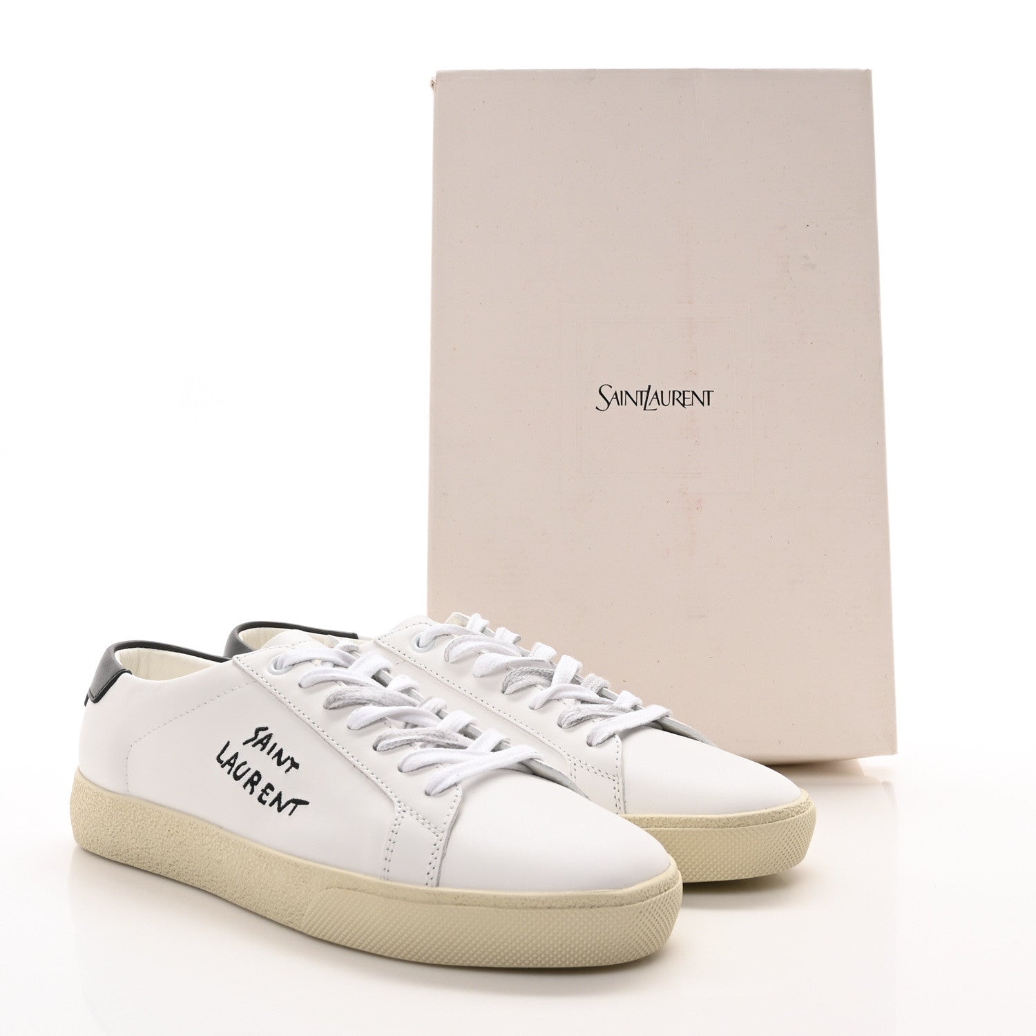Saint Laurent Calfskin Embroidered Court Classic Sneakers 38 White Black 9 of 9