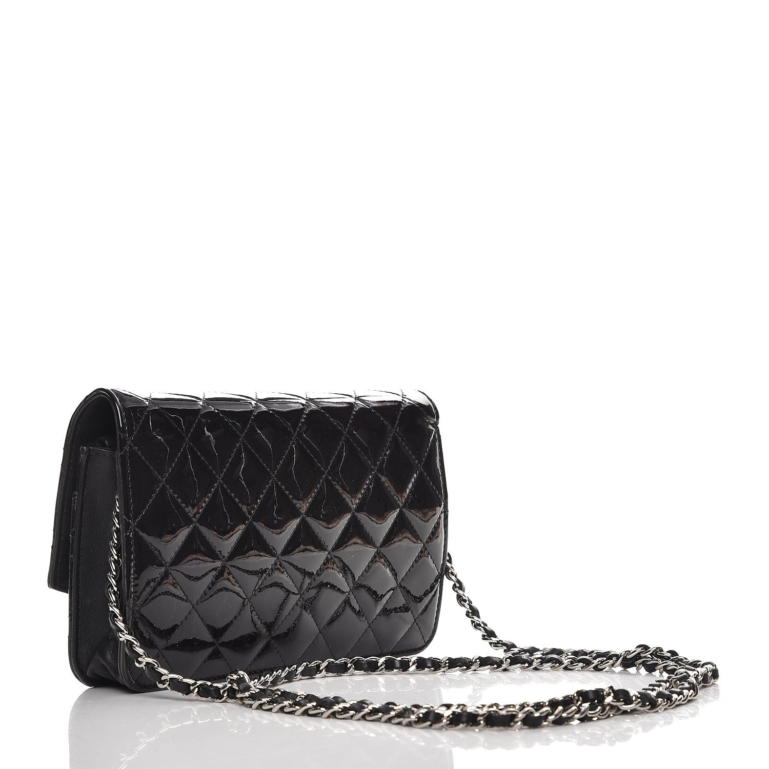 Chanel Patent Quilted Brilliant Wallet On Chain WOC Black 3 of 8