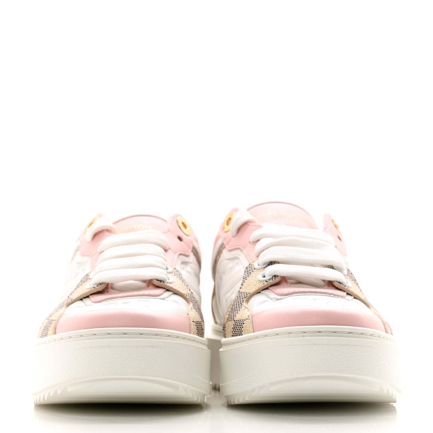 Monogram Embossed Calfskin Damier Azur Time Out Sneakers 36 Rose Clair Pink