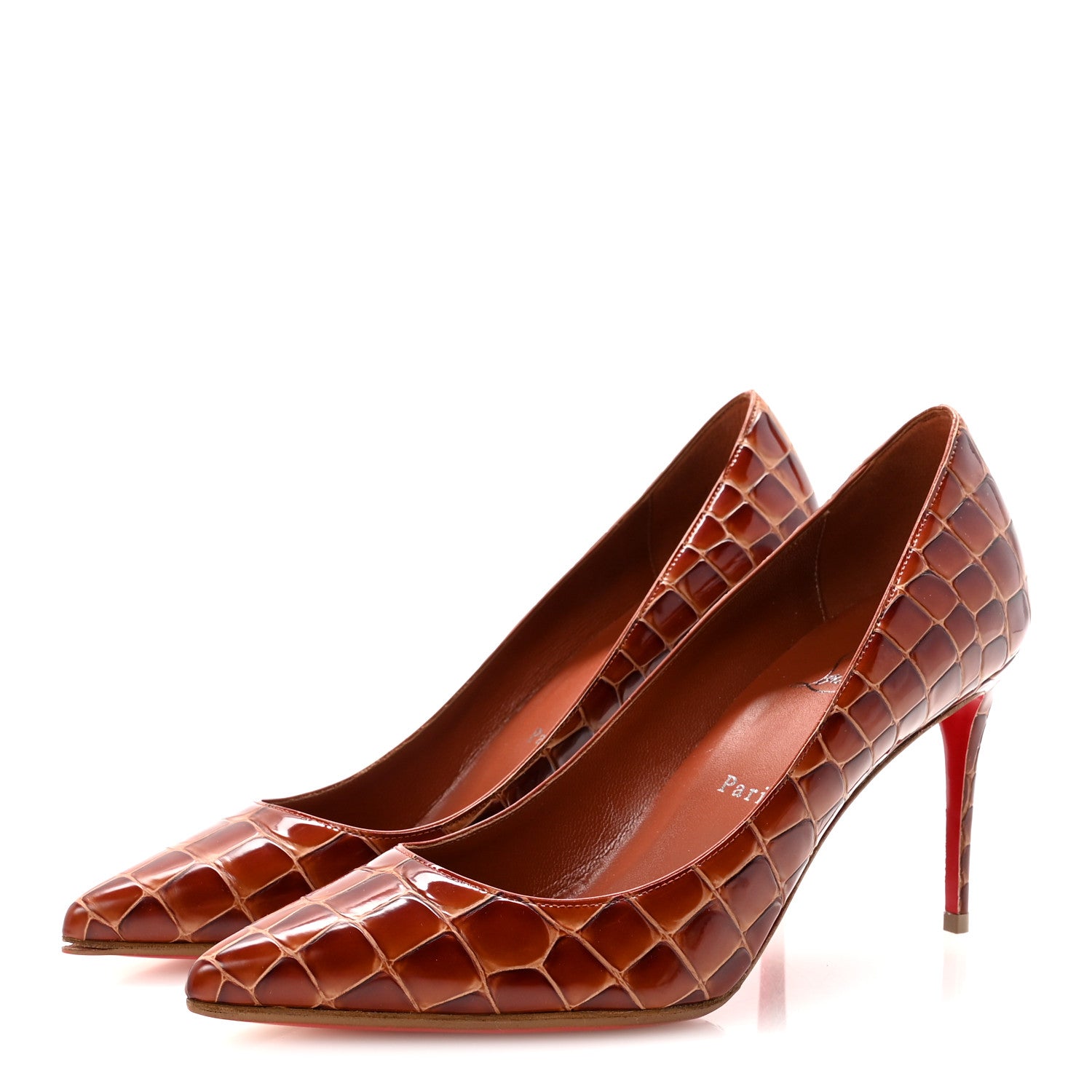 Christian Louboutin Calfskin Crocodile Embossed Kate 85 Pumps 38 Acajou 4 of 9