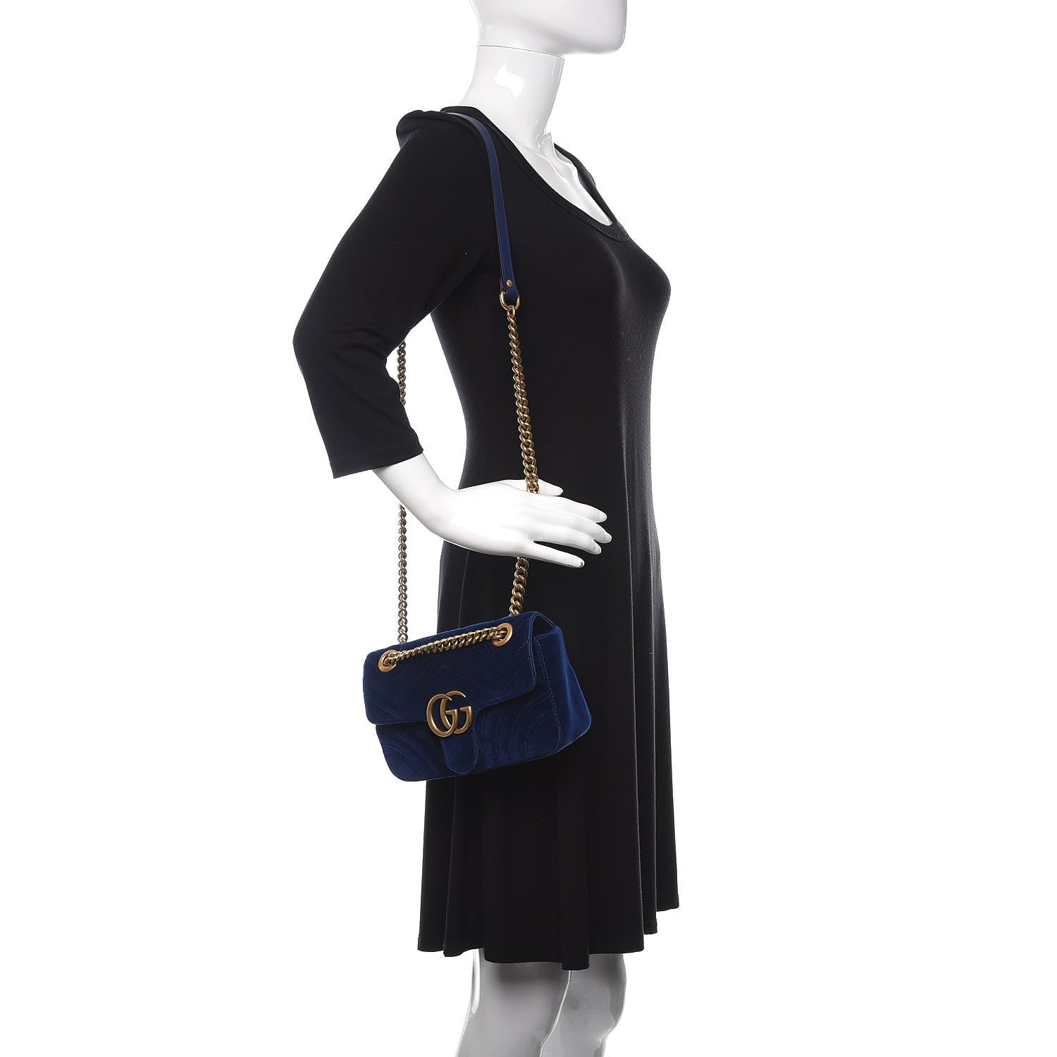 Gucci Velvet Matelasse Mini GG Marmont Shoulder Bag Cobalt Blue 2 of 10