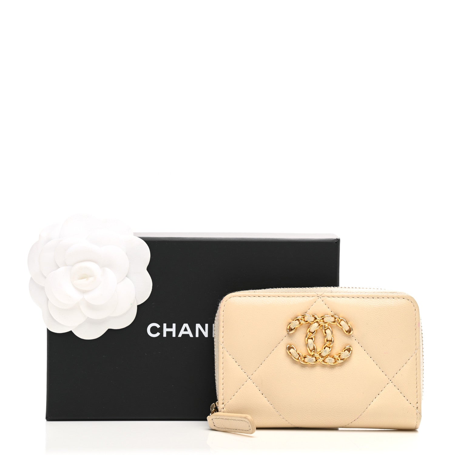Chanel Lambskin Quilted 19 Zip Around Coin Purse Wallet Beige 8 of 8