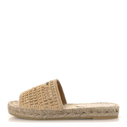 Prada Raffia Triangle Logo Crochet 20mm Espadrille Sandals 37 Natural Black 1 of 11