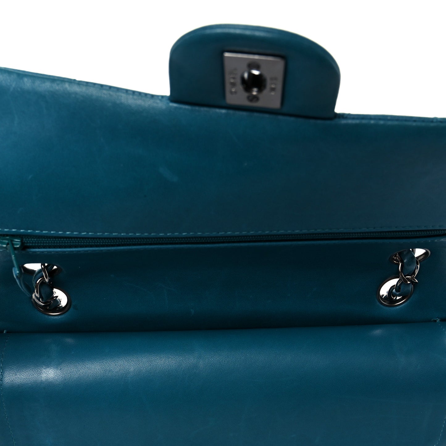 Lambskin Quilted Medium Double Flap Turquoise