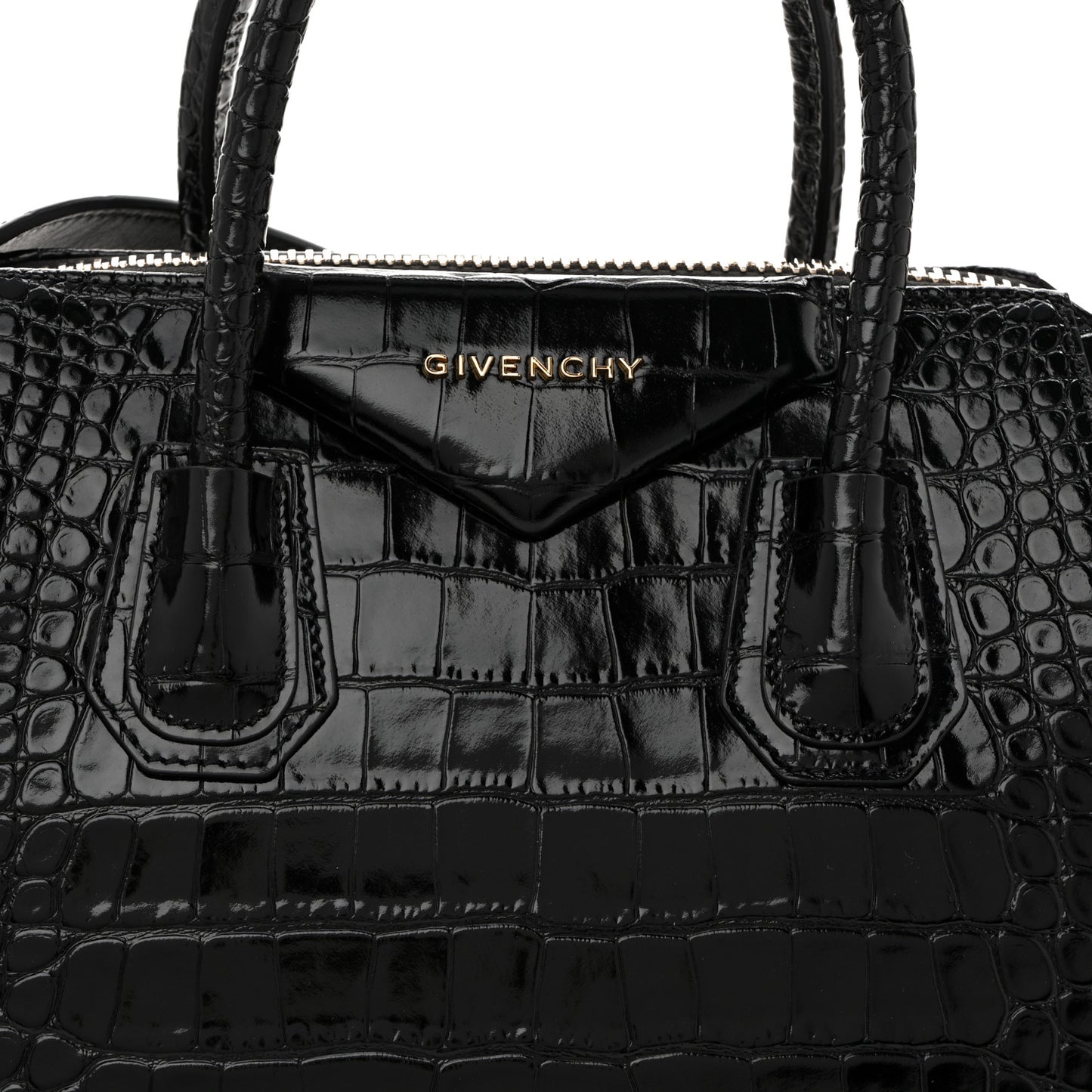 Calfskin Crocodile Embossed Small Antigona Black