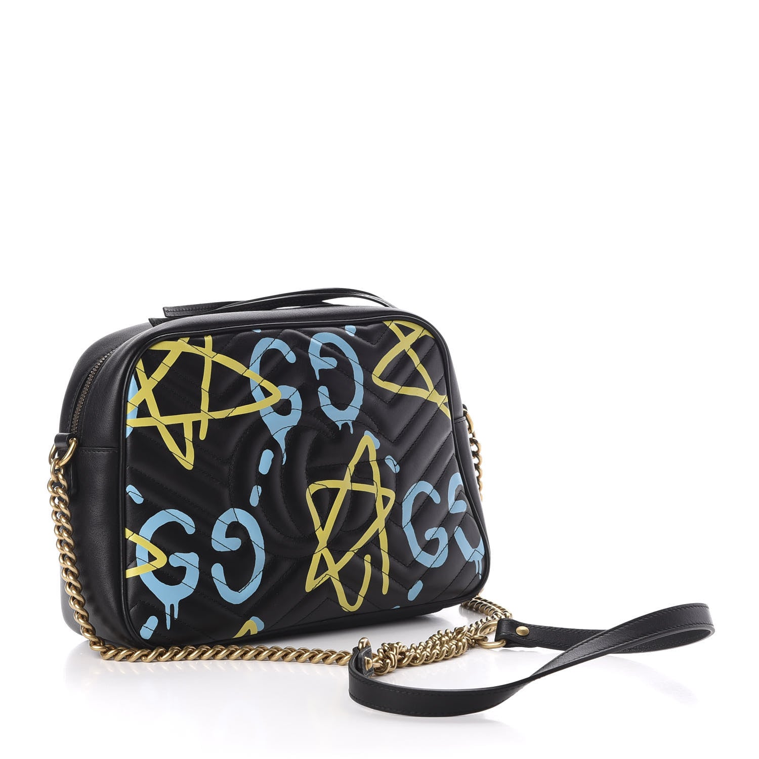 Gucci Calfskin Matelasse GucciGhost Medium GG Marmont Chain Shoulder Bag Black New Acquamarine 3 of 12