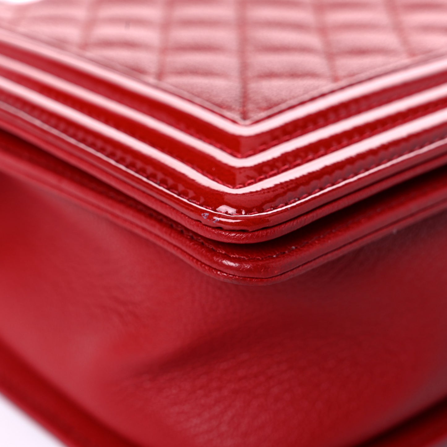 Patent Goatskin Quilted New Medium Boy Flap Red