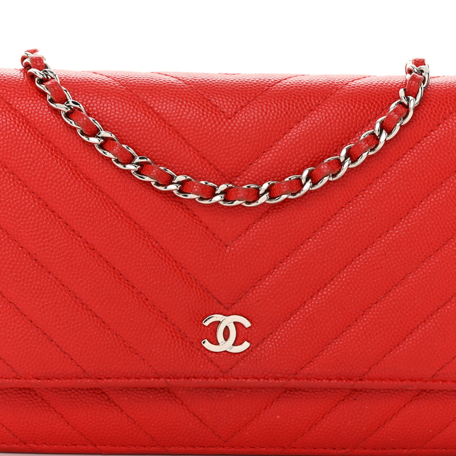 Chanel Caviar Chevron Quilted Wallet On Chain WOC Red 9 of 12