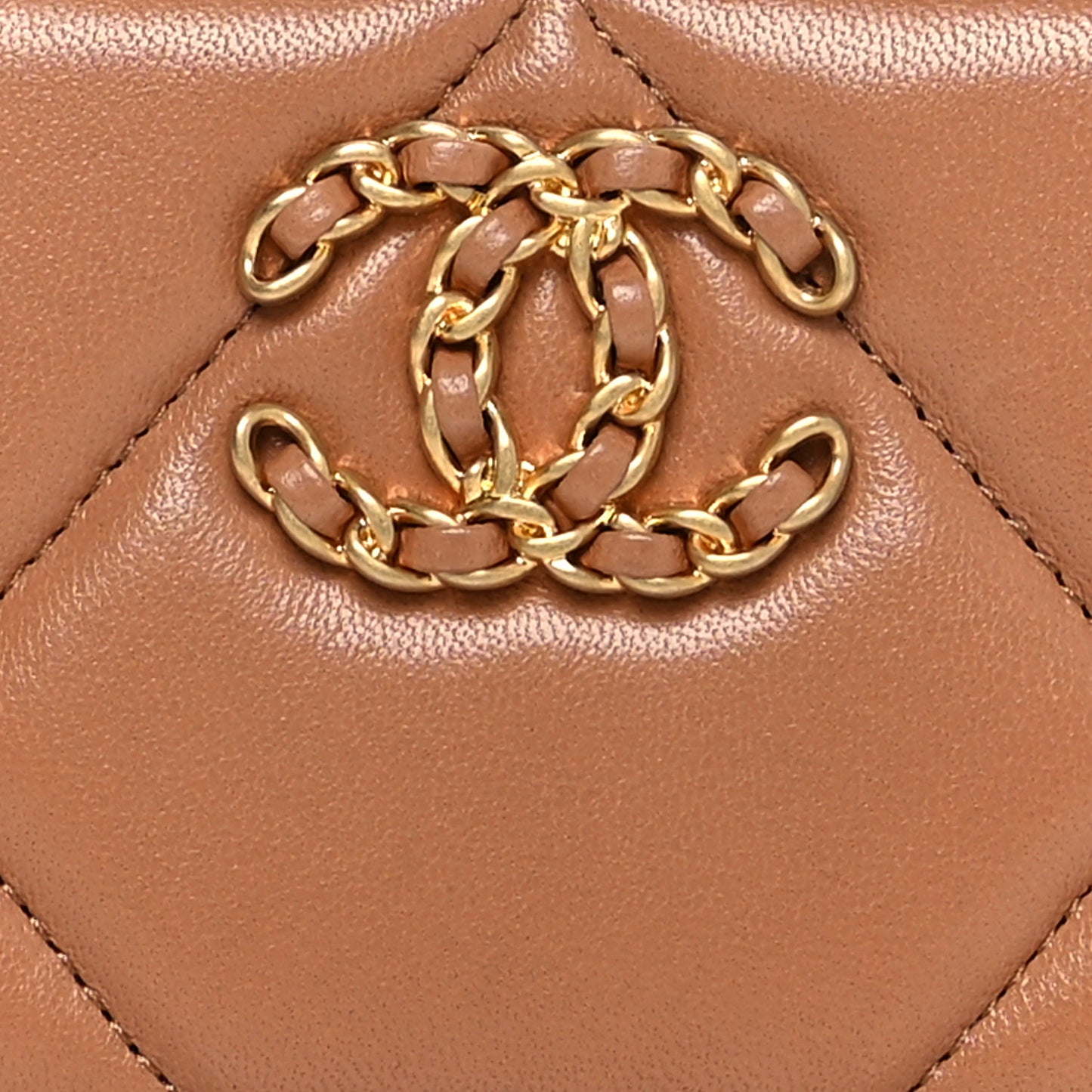 Lambskin Quilted Chanel 19 Zip Around Coin Purse Wallet Brown