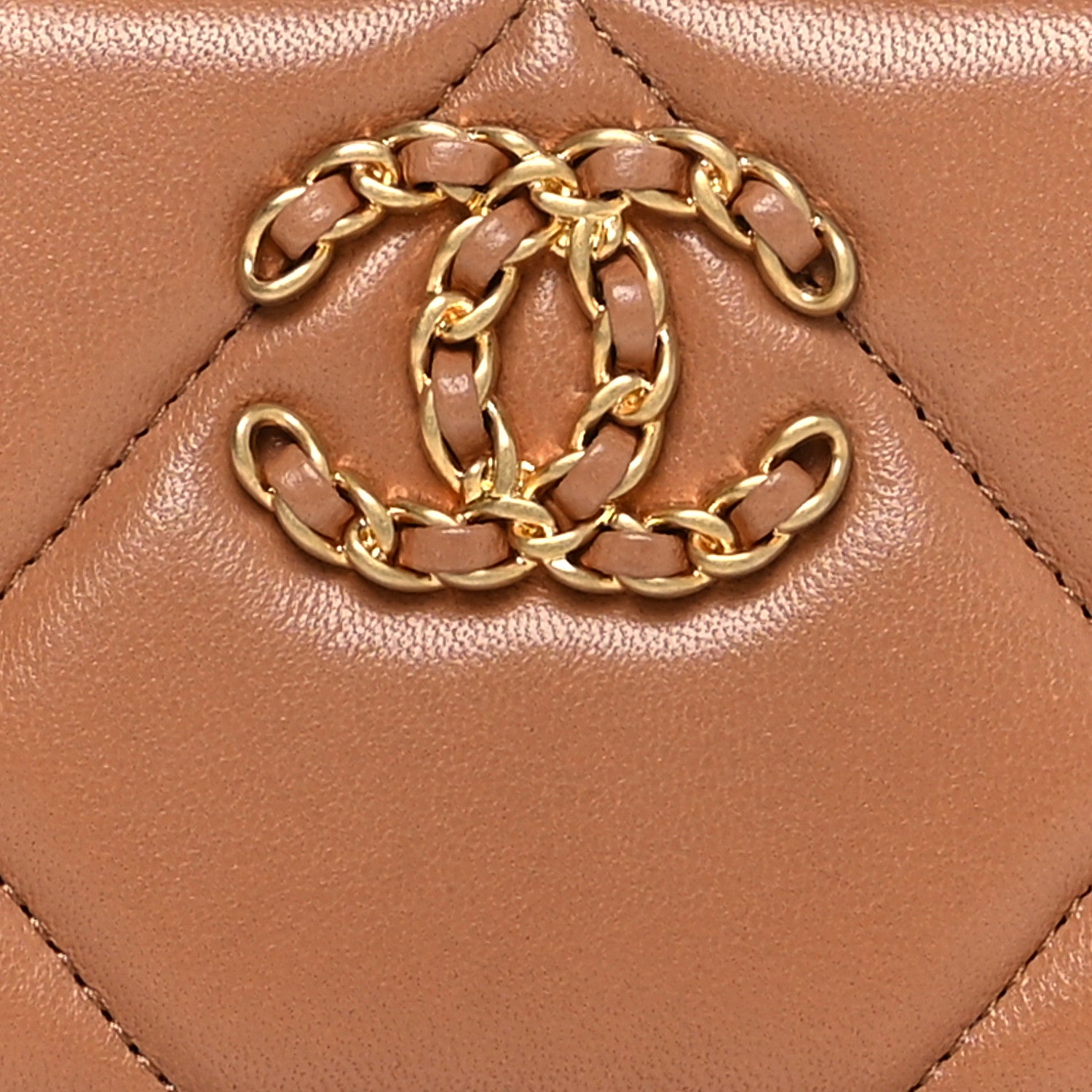 Chanel Lambskin Quilted Chanel 19 Zip Around Coin Purse Wallet Brown 8 of 8