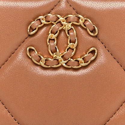 Chanel Lambskin Quilted Chanel 19 Zip Around Coin Purse Wallet Brown 8 of 8