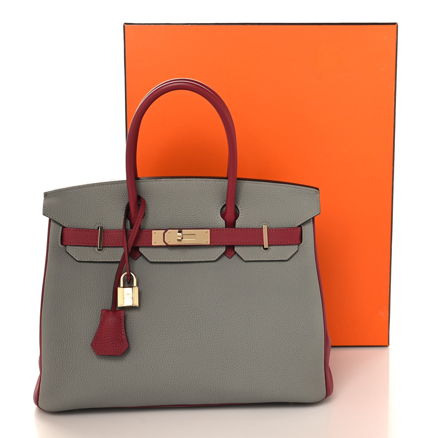 Hermes Togo Birkin 30 Gris Mouette Rouge Grenat 13 of 13