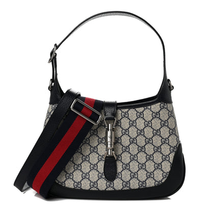 Gucci GG Supreme Monogram Textured Dollar Calfskin Web Small Jackie 1961 Hobo Beige Blue 1 of 10
