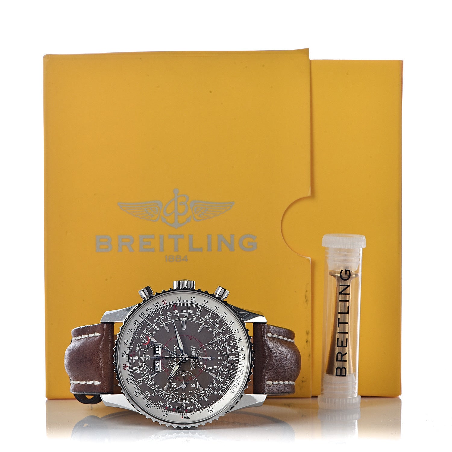 Breitling Stainless Steel Calfskin 43mm Navitimer Montbrillant Datora Chronomat Automatic Watch Brown A21330 9 of 9