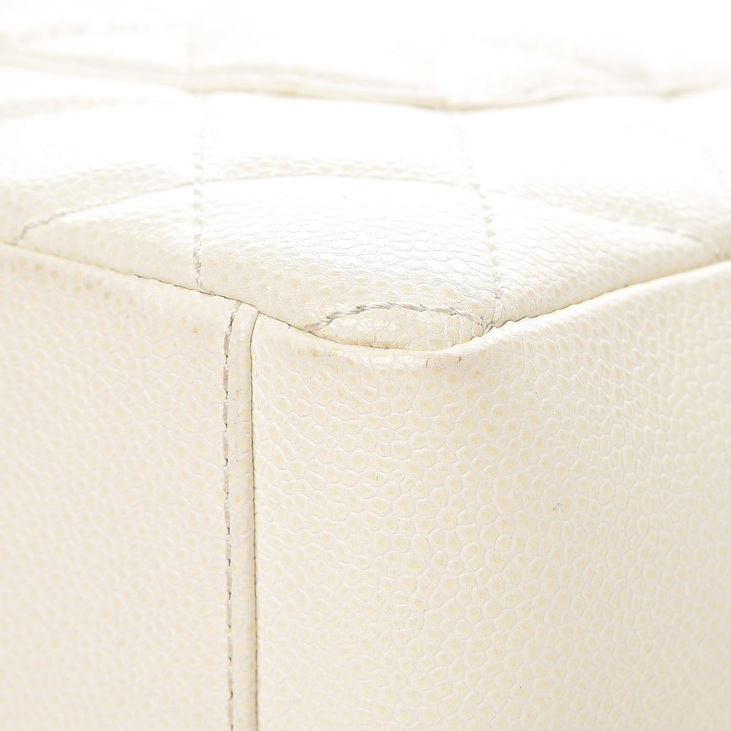 Caviar Quilted Petit Shopping Tote PST White