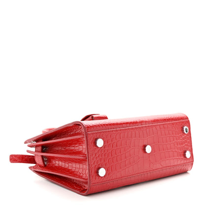 Saint Laurent Calfskin Crocodile Embossed Nano Sac De Jour Red 4 of 13
