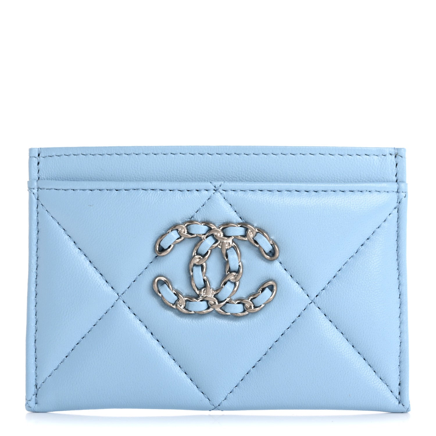 Chanel Lambskin Quilted Chanel 19 Card Holder Light Blue 1 of 9