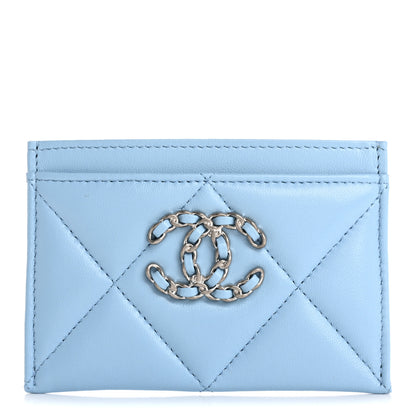 Chanel Lambskin Quilted Chanel 19 Card Holder Light Blue 1 of 9
