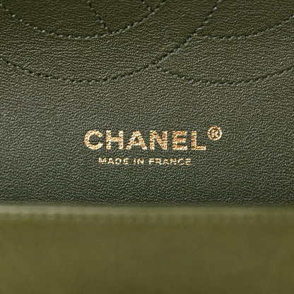 Chanel Lambskin Quilted Tri-Color Jumbo Double Flap Green Brown 6 of 14