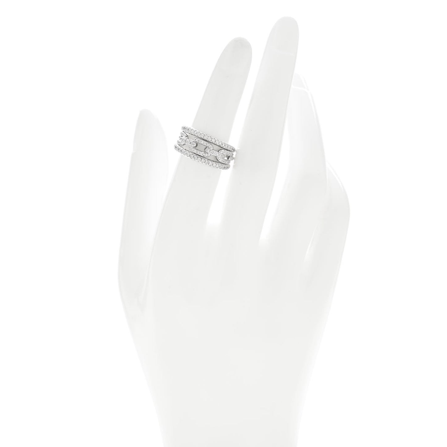 18K White Gold Diamond Stax Three-Row Pave Chain Link Ring 50 5.25