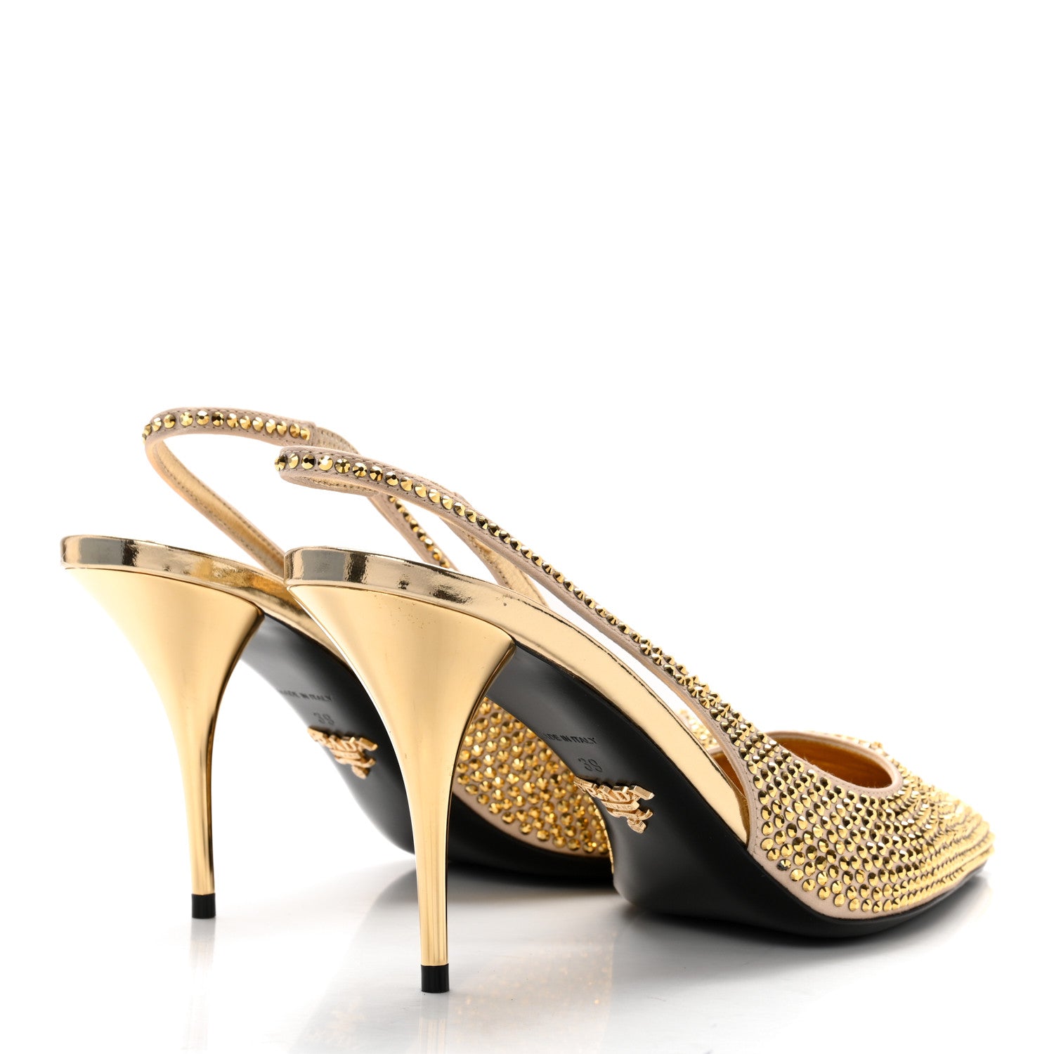 Prada Satin Crystal Triangle Logo 85mm Slingback Pumps 39 Platino 4 of 14
