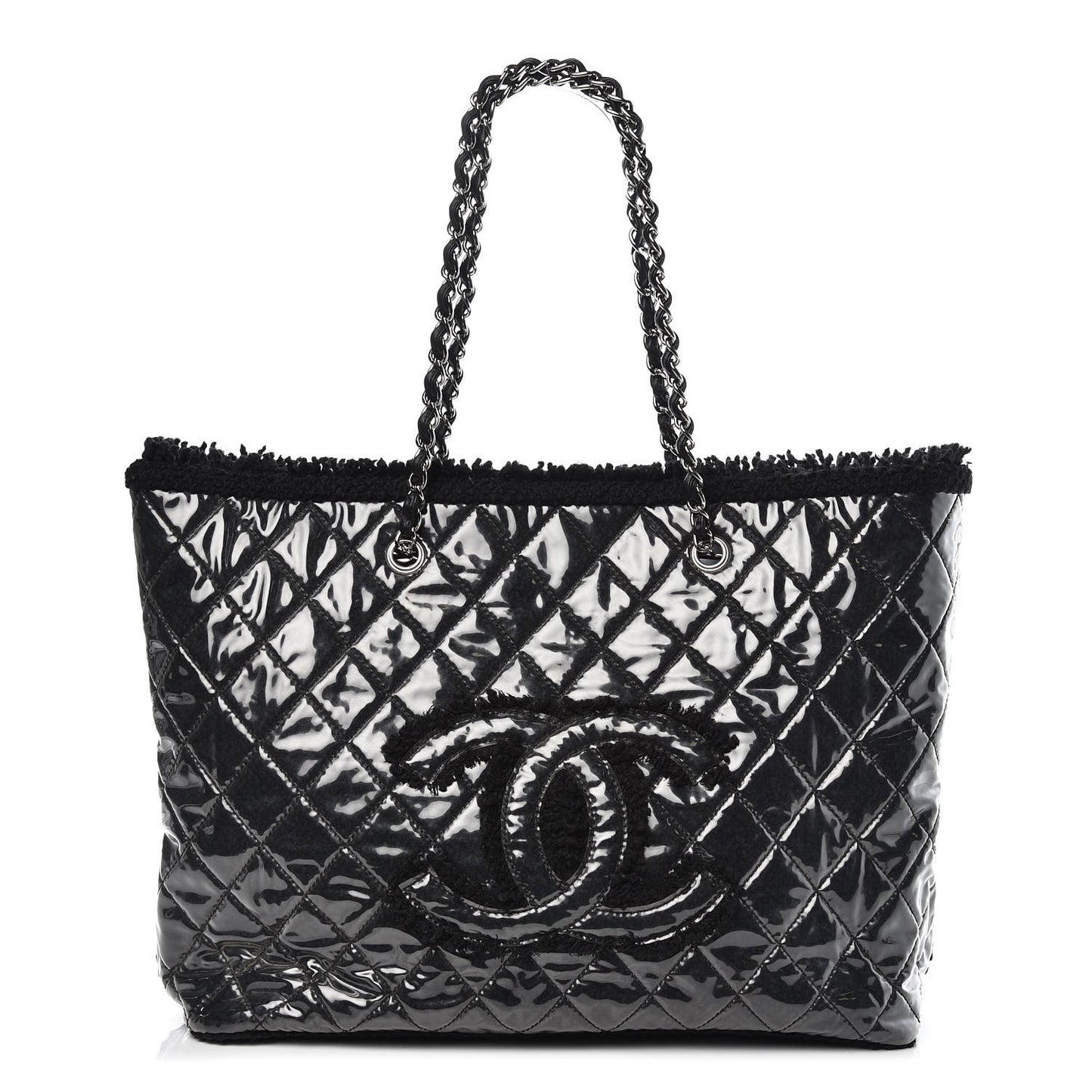 Vinyl Quilted Large Funny Tweed Tote Black