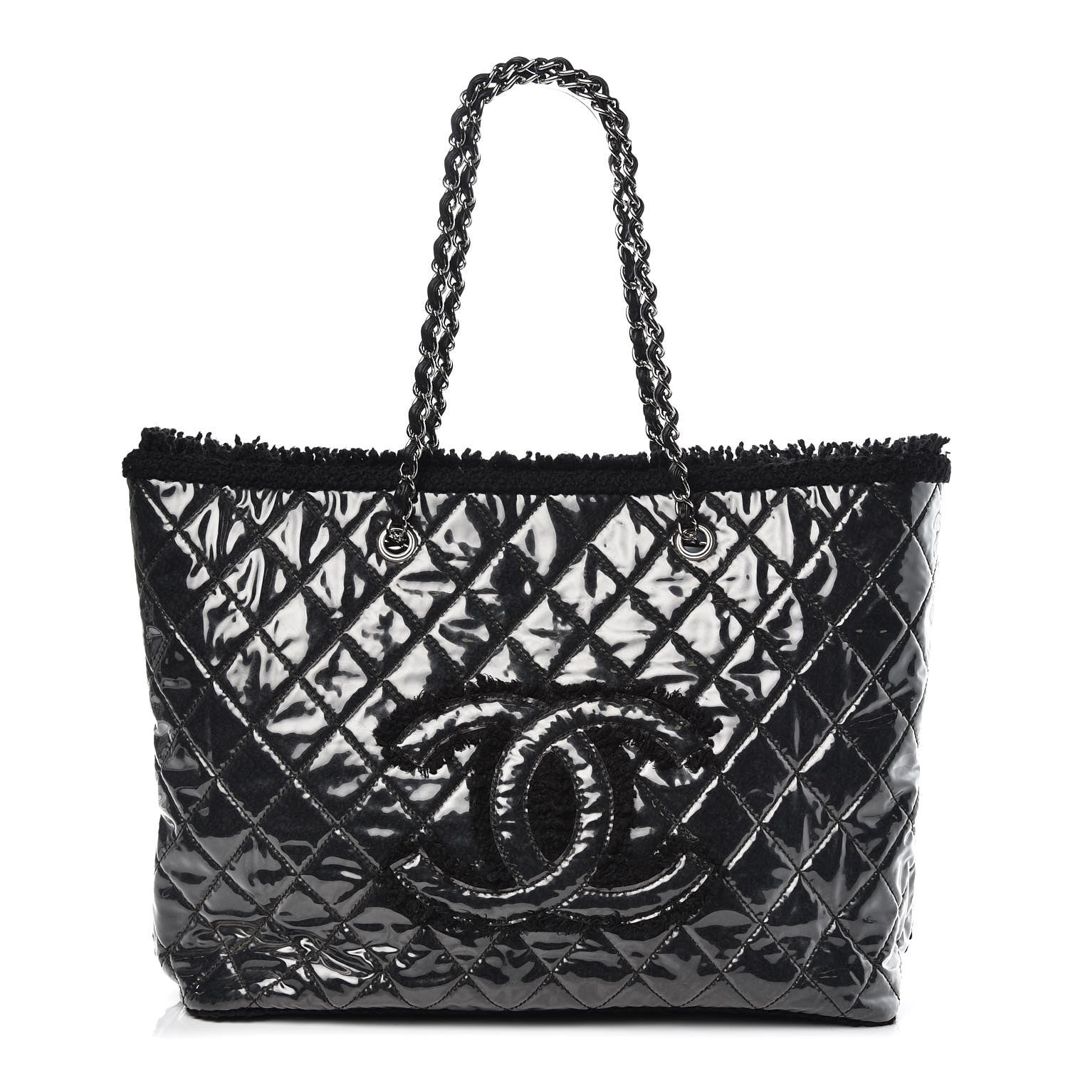Chanel Vinyl Quilted Large Funny Tweed Tote Black 2 of 10