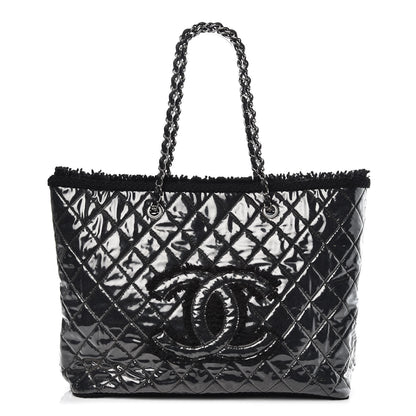 Chanel Vinyl Quilted Large Funny Tweed Tote Black 2 of 10