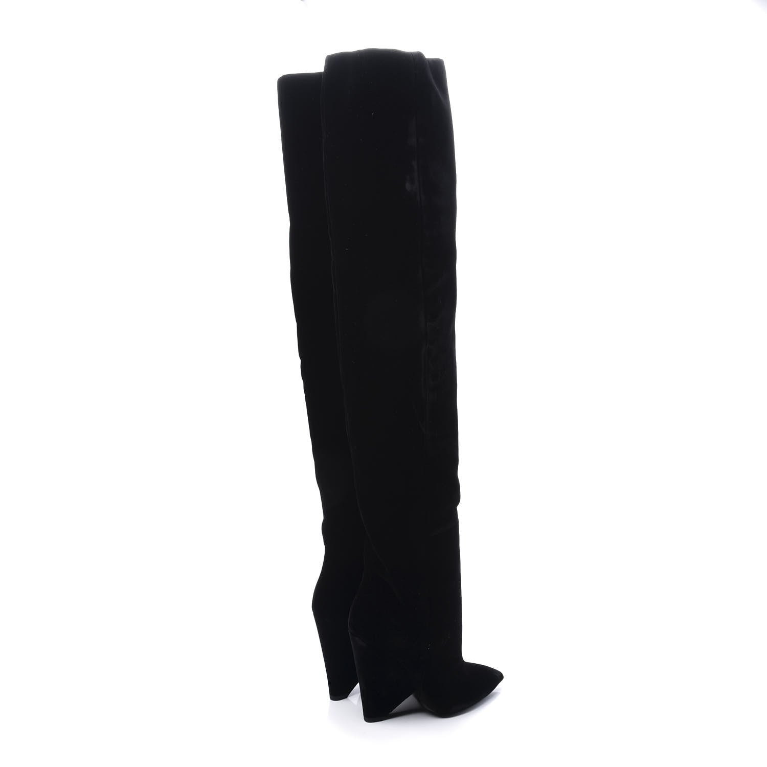 Saint Laurent Velvet Niki 105 Thigh High Boots 35 Black 4 of 7